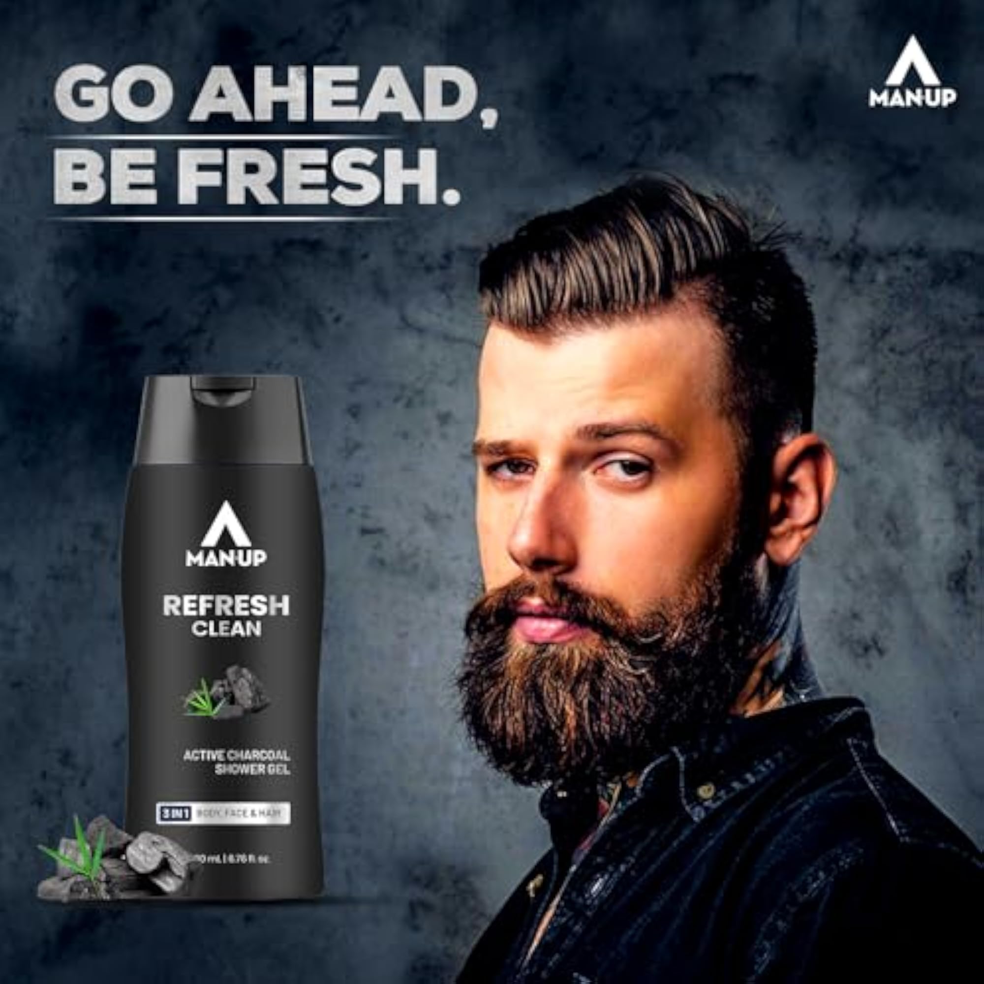 Refresh Clean Active Charcoal Shower Gel For Deep Pore Cleaning 3 IN 1 Body, Face & Hair